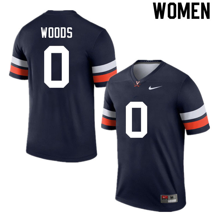 Women #0 Jelani Woods Virginia Cavaliers College Football Jerseys Sale-Navy - Click Image to Close